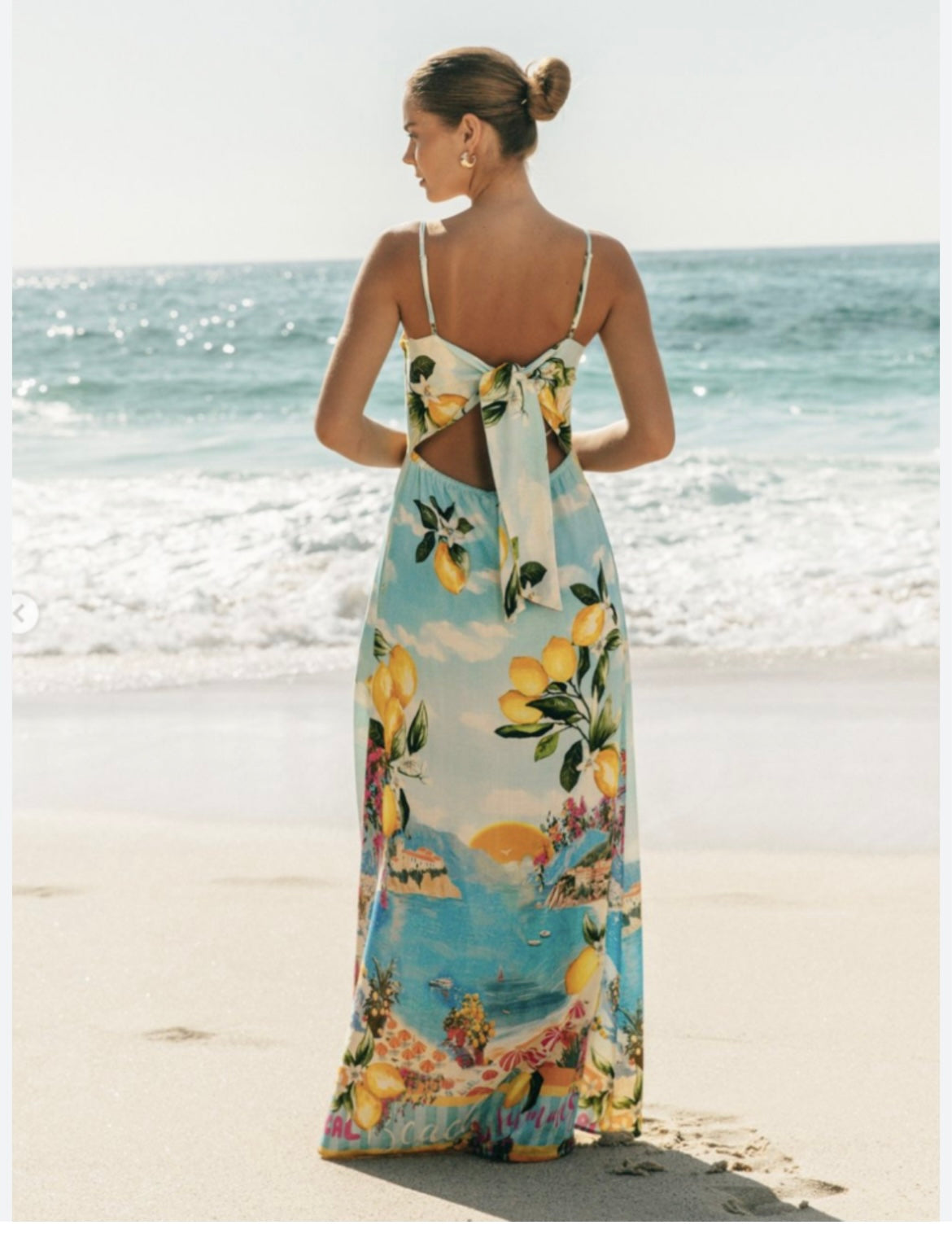Paper Heart Women Maxi Dress Lemons New Floral Mediterranean Linen Blend
