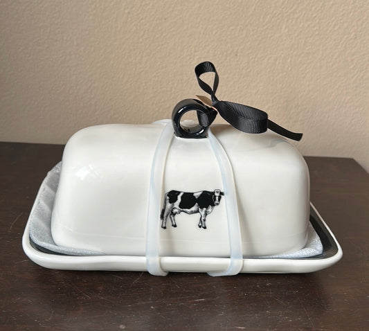 New Rae Dunn By Magenta Farm line Cow Butter Dish W Lid  Farmhouse