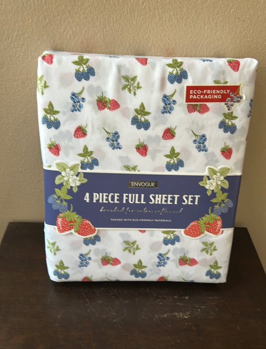 Envogue sheet Set Americana  Strawberry Blueberries Print Full Size New