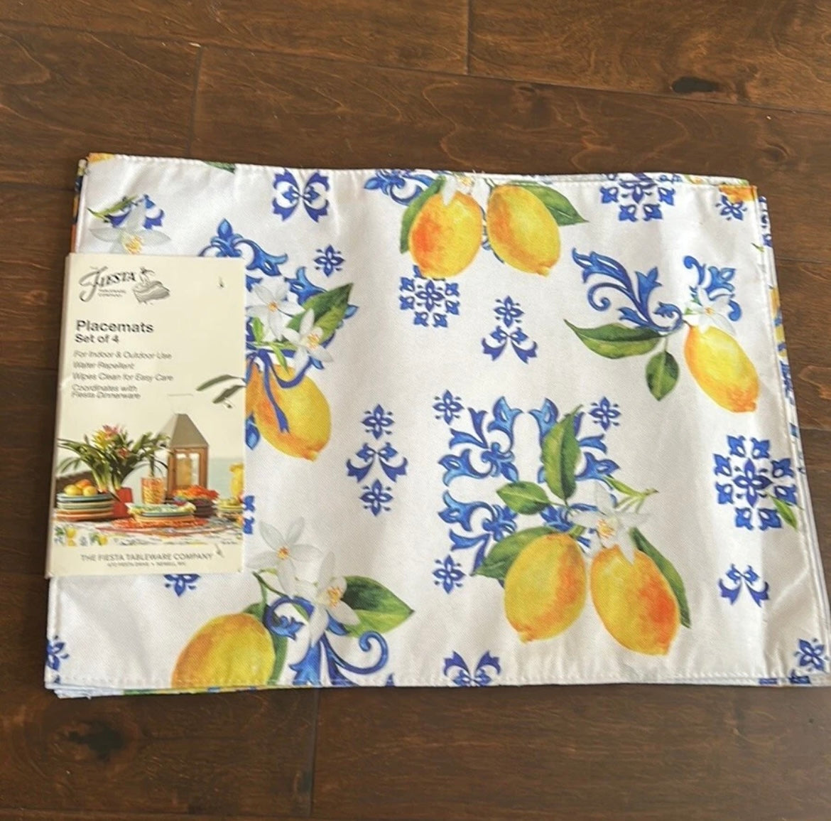 Fiesta Set Of 4 Placemats Lemons Mediterranean Theme Blue New