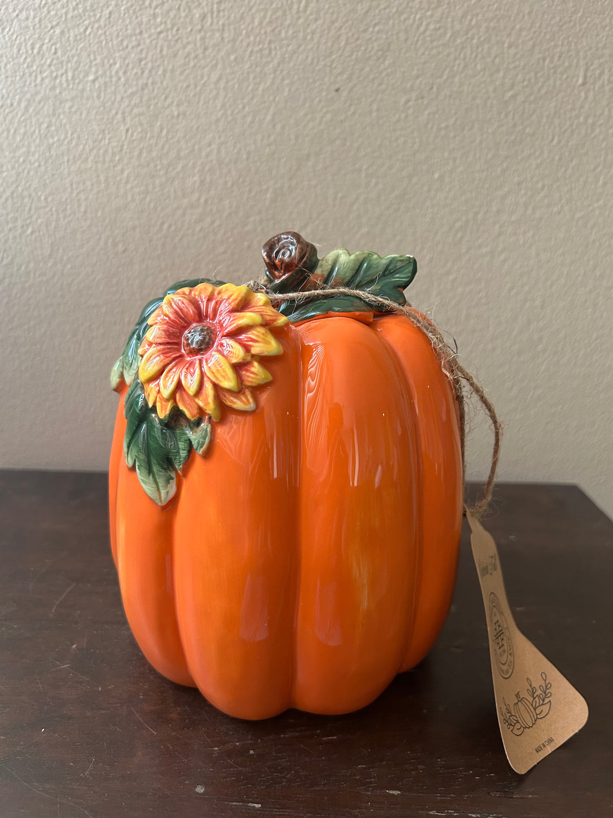 Fitz & Floyd Ceramic Pumpkin Orange Sunflower New Thanksgiving Decor