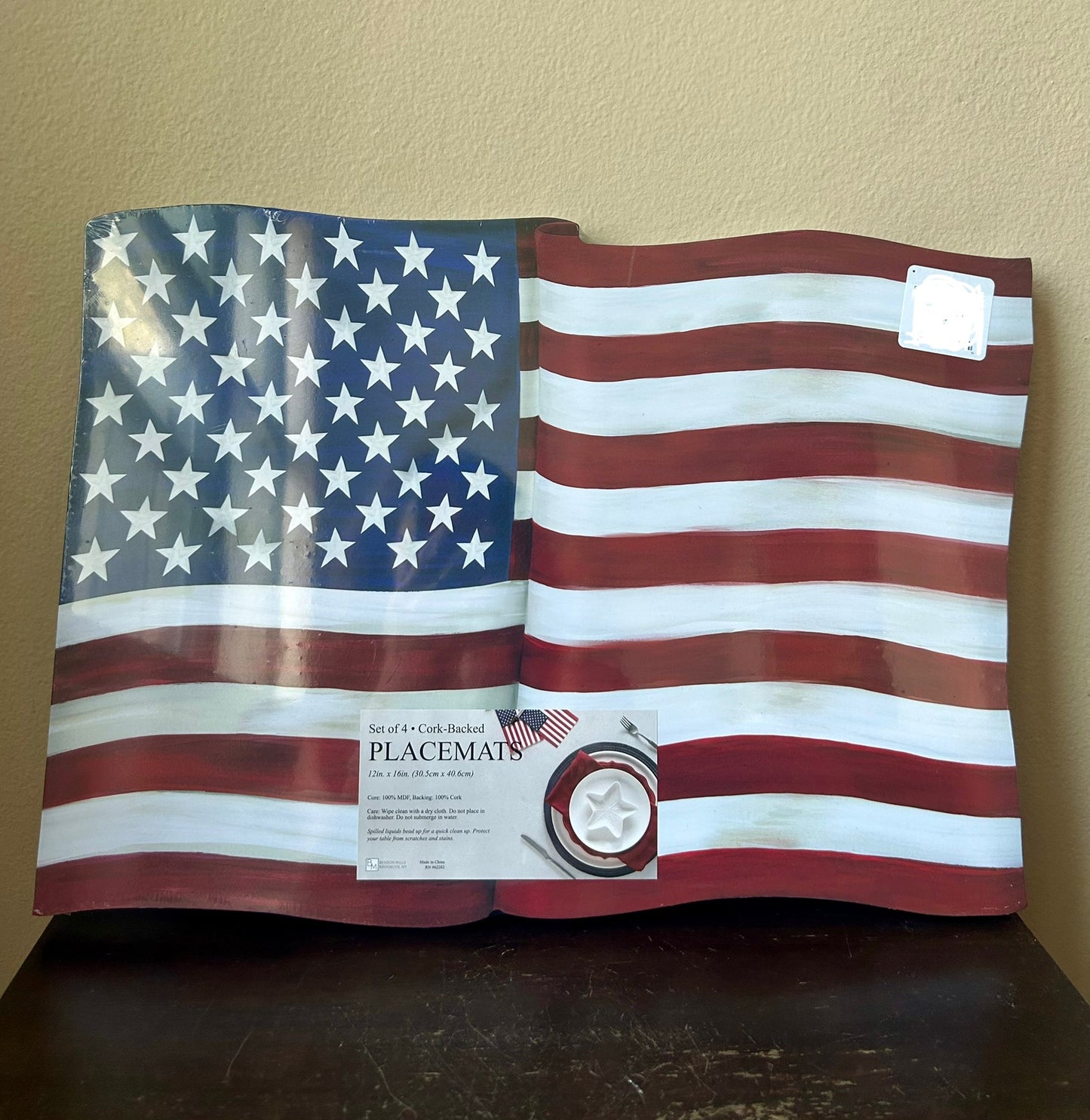 Benson Mills Set of 4 Cork Placemats Americana Flag Stars Stripes July 4th