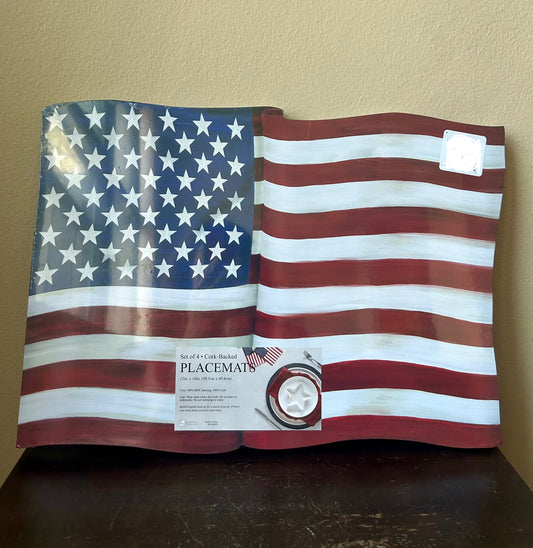 Benson Mills Set of 4 Cork Placemats Americana Flag Stars Stripes July 4th