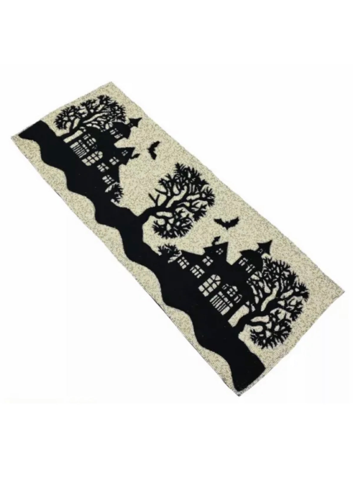 Tahari Home Haunted House Bats Halloween Beaded Table Runner 13”x36”- NWT