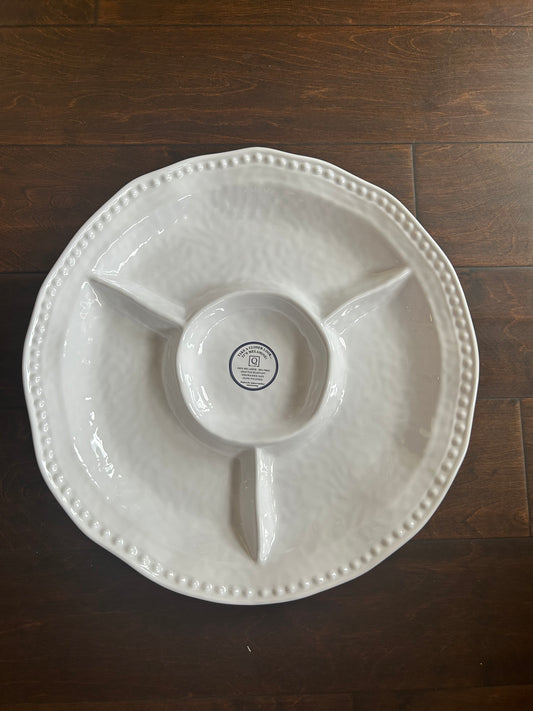 Q Squared Melamine White Platter Sectional Chip N Dip Hobnail New 15”