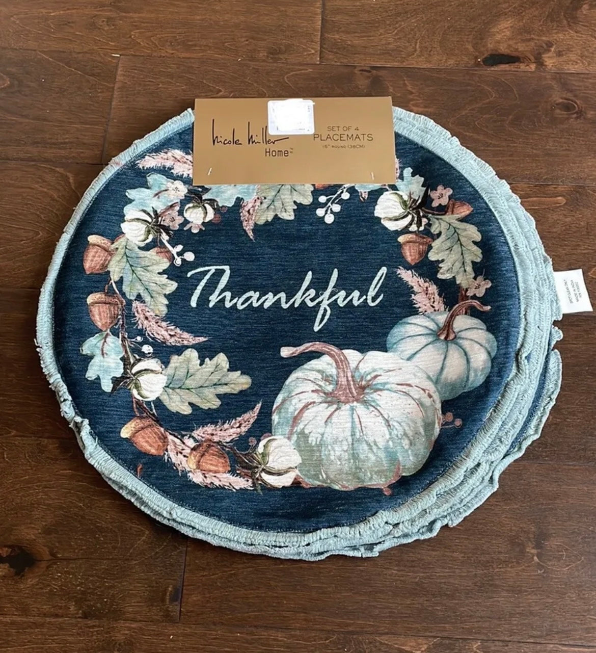 Nicole Miller  Placemats Set Of 4 Thanksgiving Pumpkins Thankful Floral