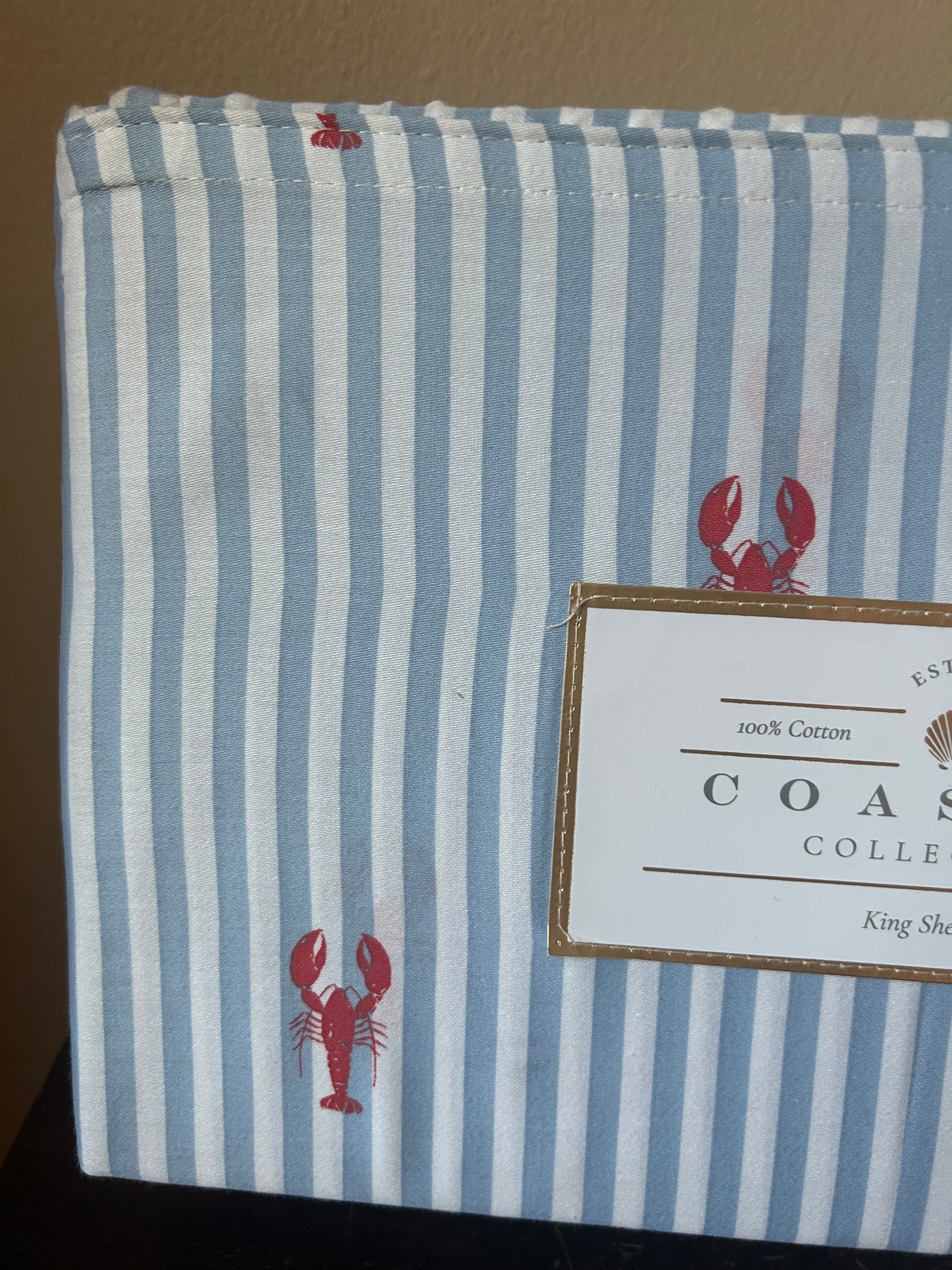 Coastal Collection King Cotton Sheet Set New Lobster Striped