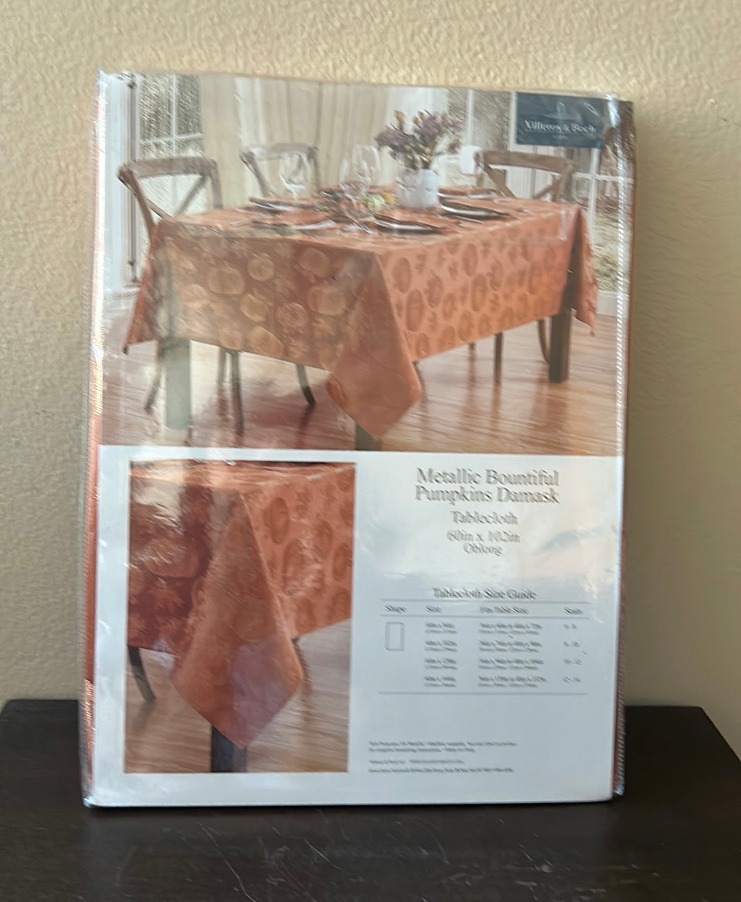 Villeroy & Boch Tablecloth Fall Thanksgiving New Damask Pumpkins Rust 60”x102”