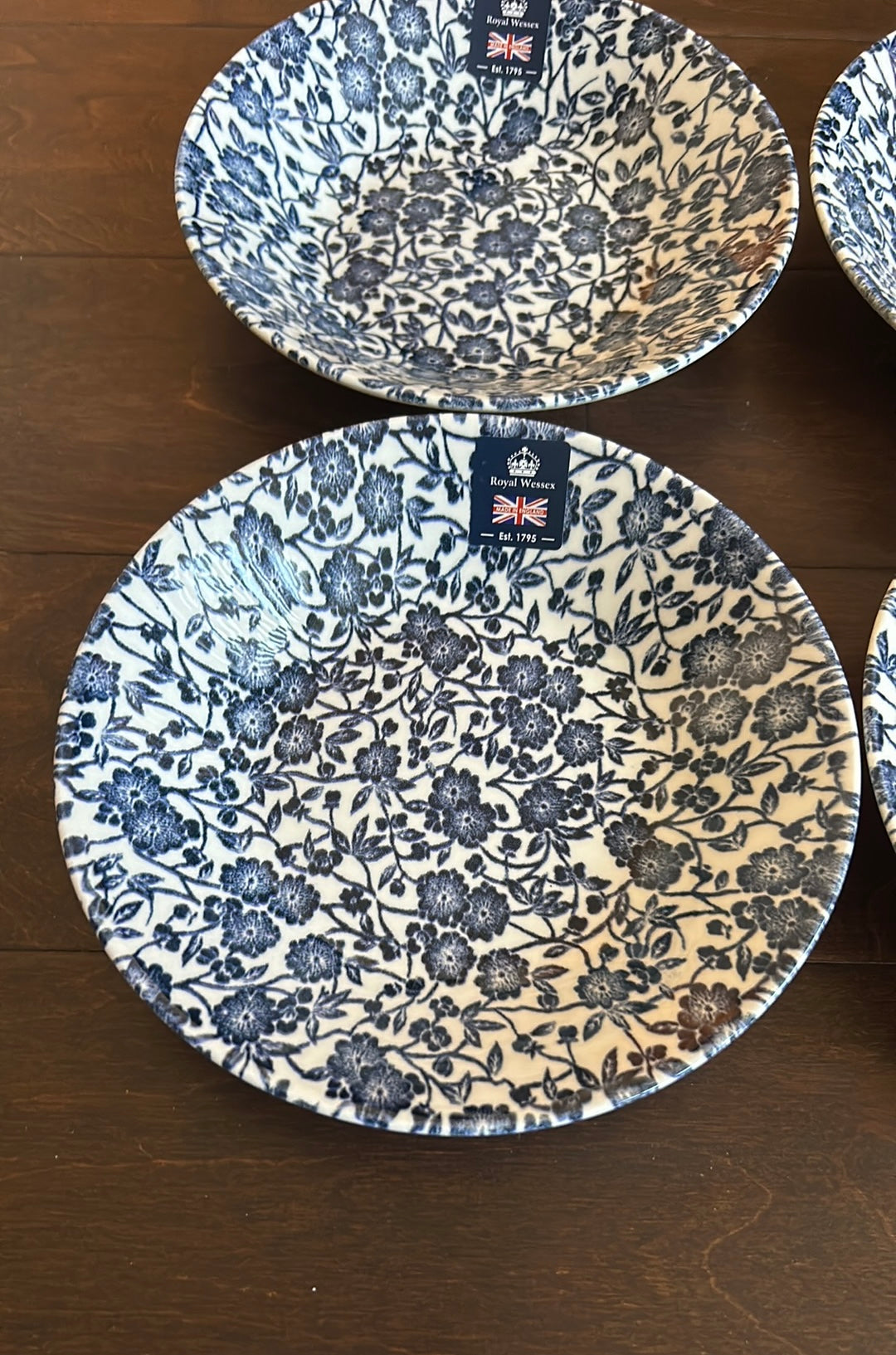 Royal Wessex Queens 4 Made in England Victorian Calico Blue Soup Bowls 7 3/4”