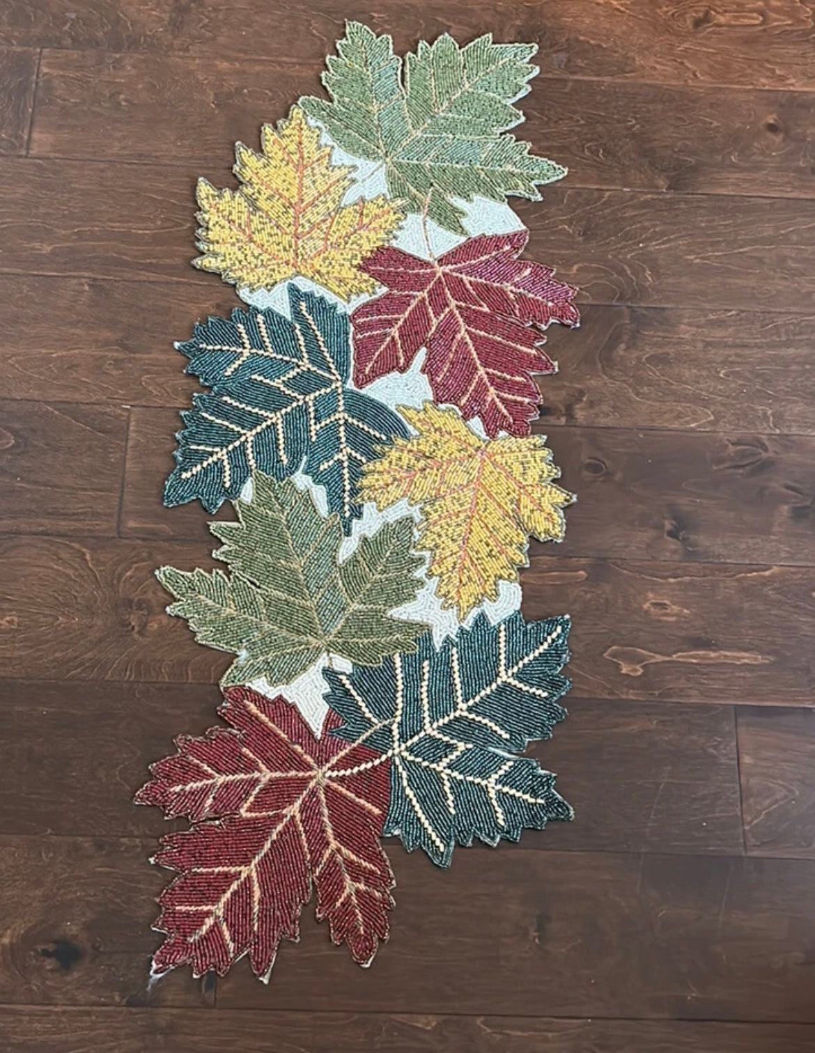 Tahari Home  Fall Beaded Table Runner Leaves  Embroidered Thanksgiving New