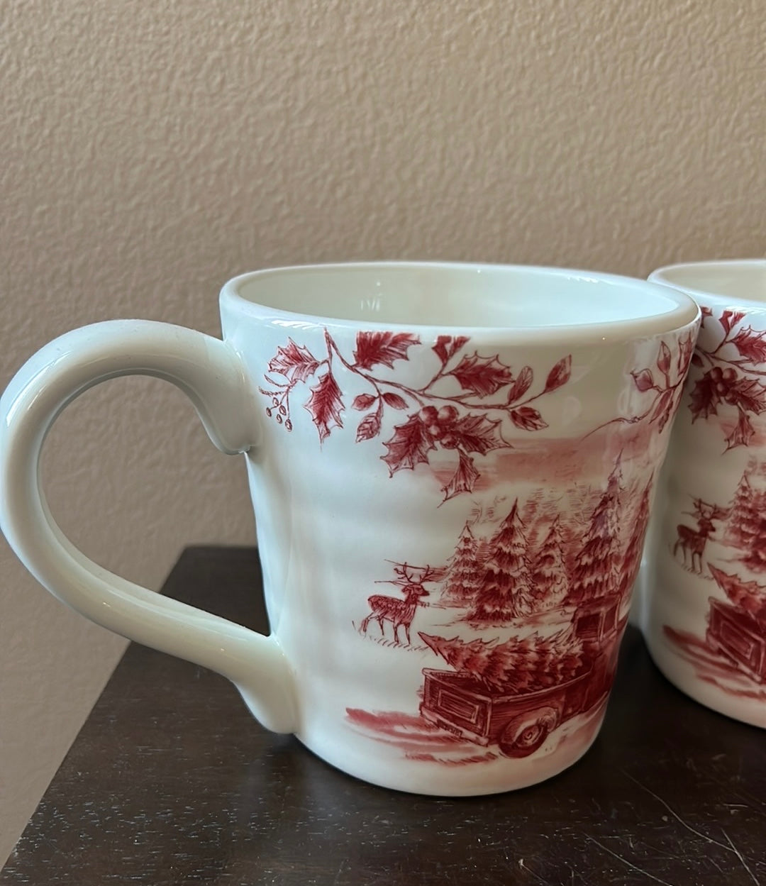 Maxcera set of 3 Christmas Mugs New Red Truck Ceramic Vintage Look