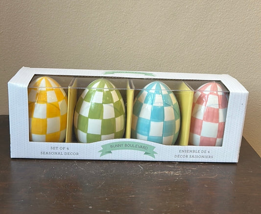Bunny Boulevard Set Of 4 Easter Eggs New Ceramic Checkered Multicolor