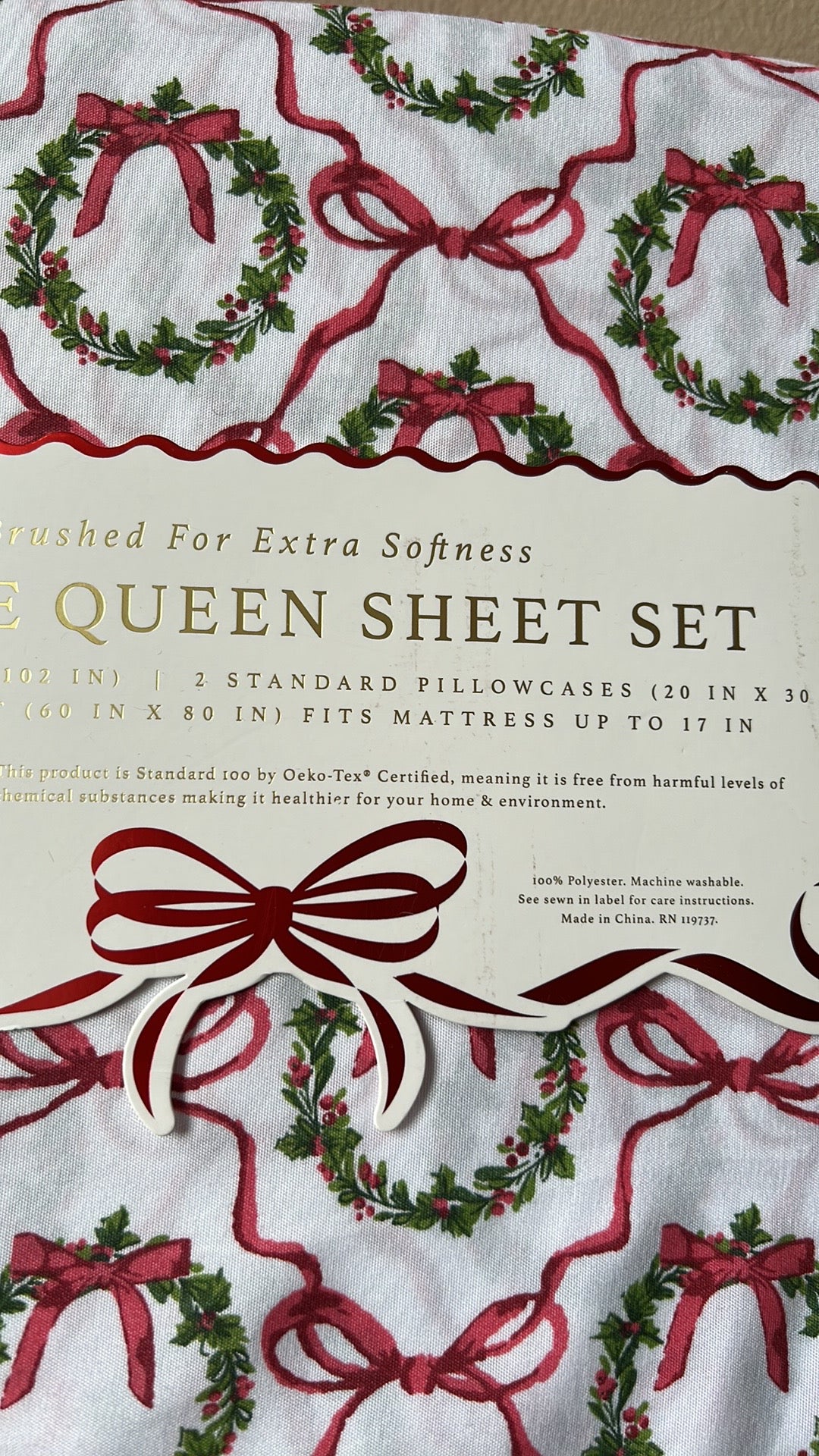 New 4 Pc Queen Sheet Set Christmas Wreath Holiday Red Green