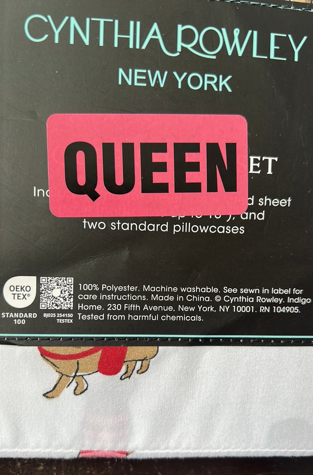 Cynthia Rowley Queen Sheet Set Valentines Dogs New