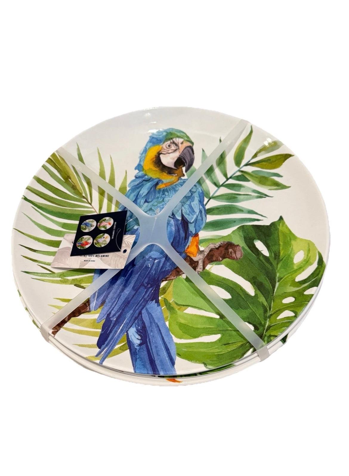 Tommy Bahama Melamine Parrot Tropical Birds 4 Dinner Plates 10.5” Set of 4 New