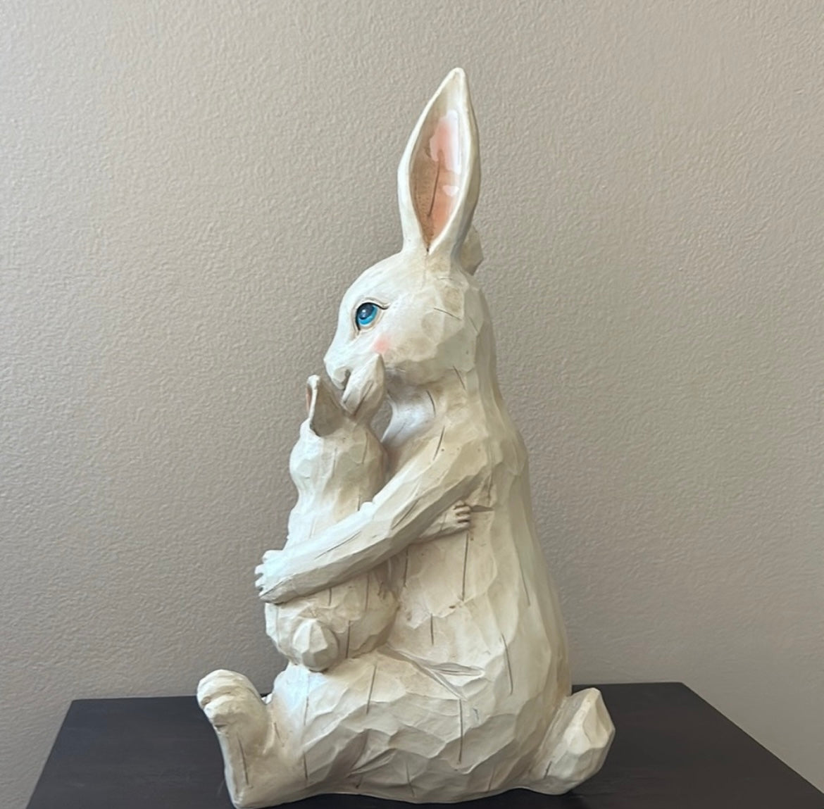 Bunny Rabbit With Baby bunnies Easter Beige Figurine Rustic New