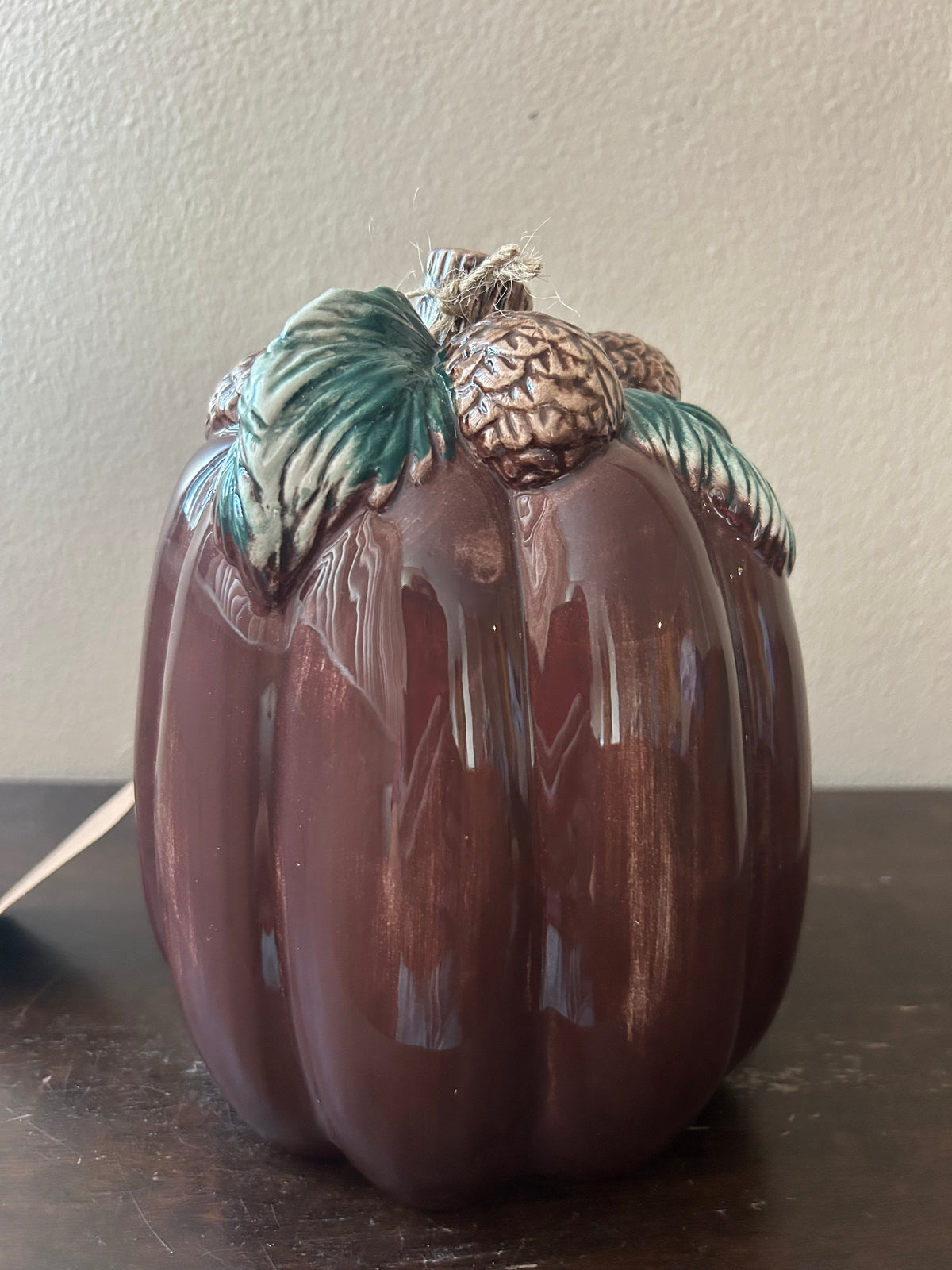 Fitz & Floyd Ceramic Pumpkin Brown Acorn New Thanksgiving Decor