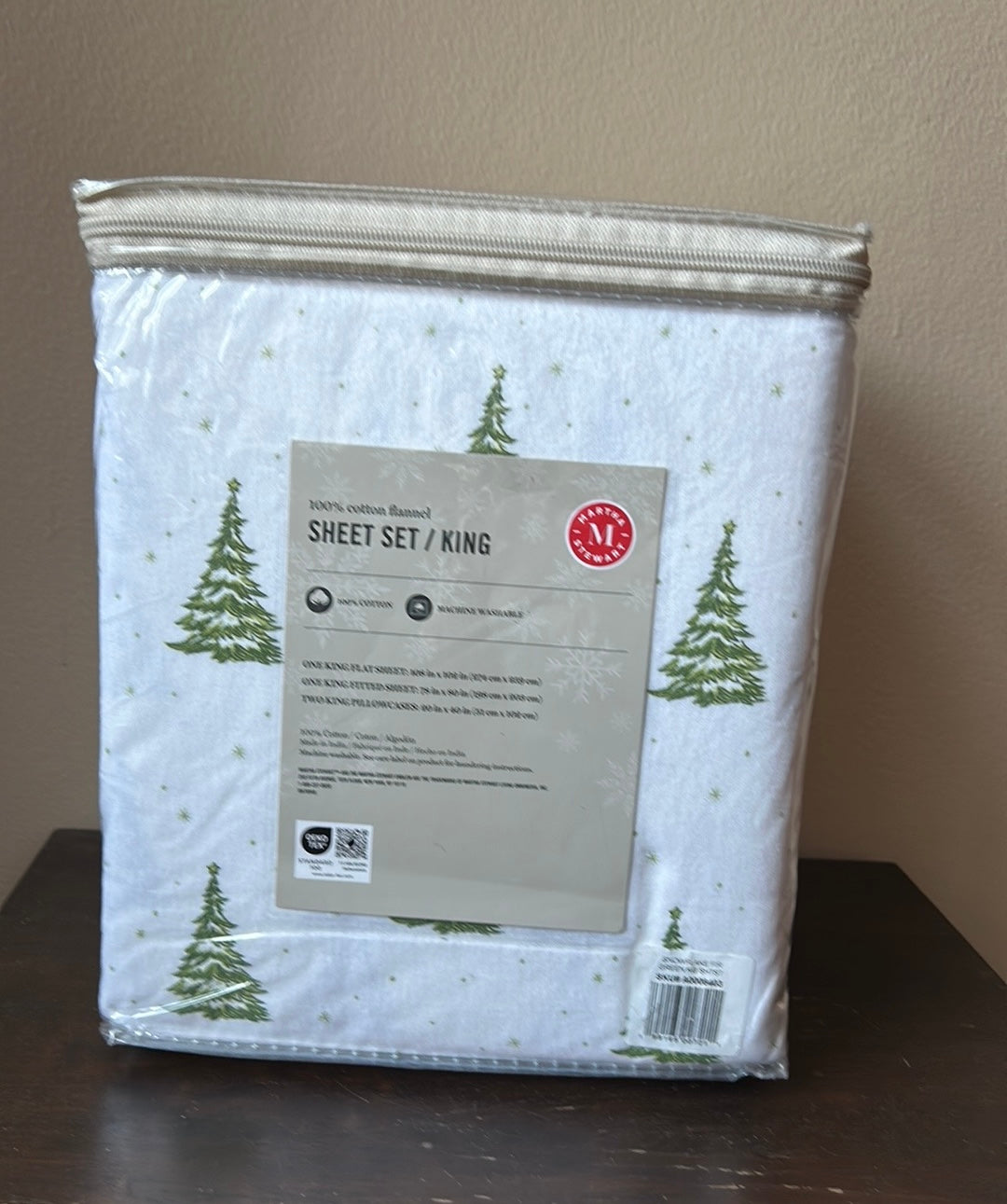 Martha Stewart King Sheet set Christmas Evergreen Trees New Cotton Flannel
