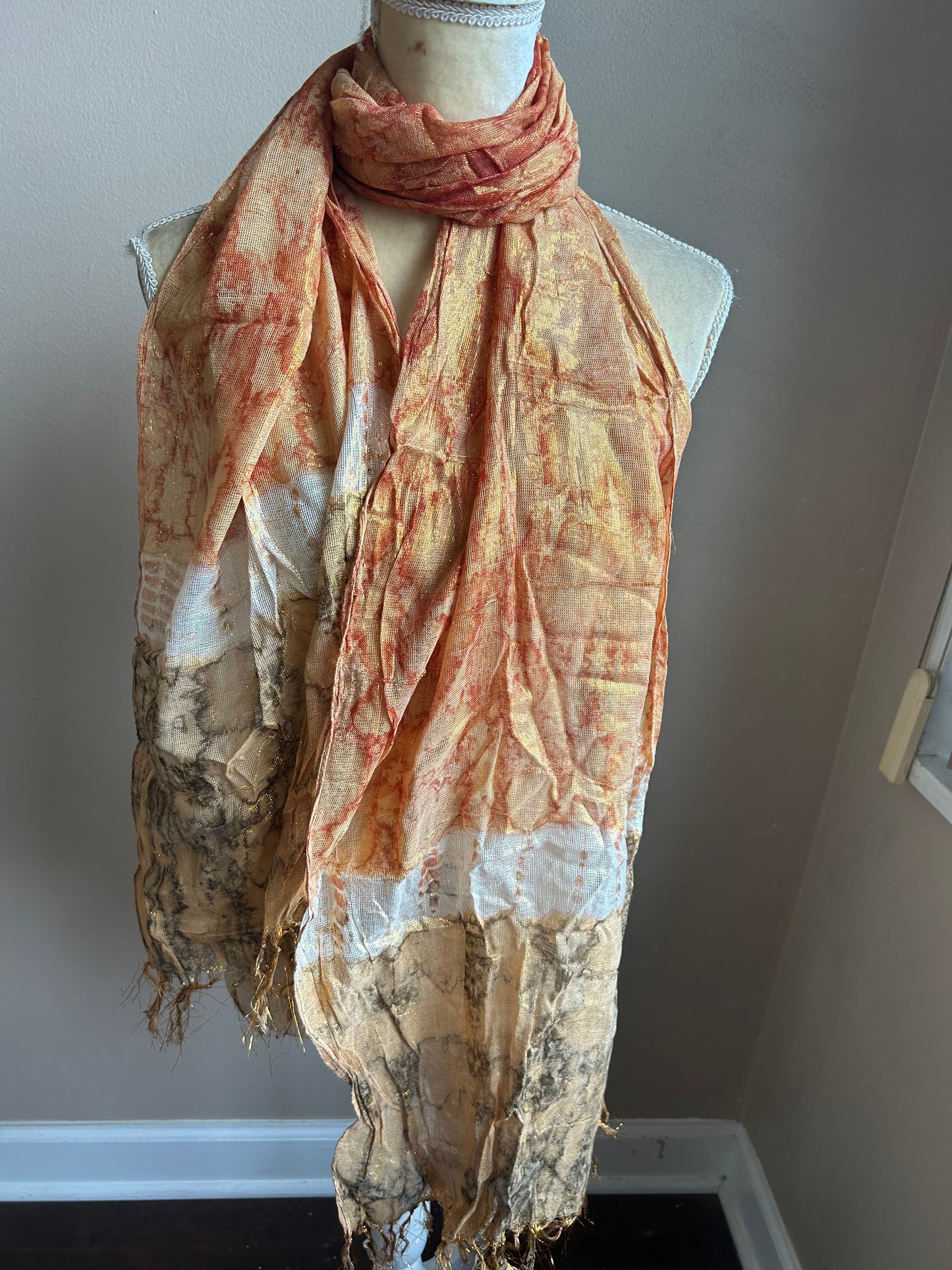 New Womens Metallic Shimmery  Tye Dye Fringed Scarf MultiColor 5000-3100