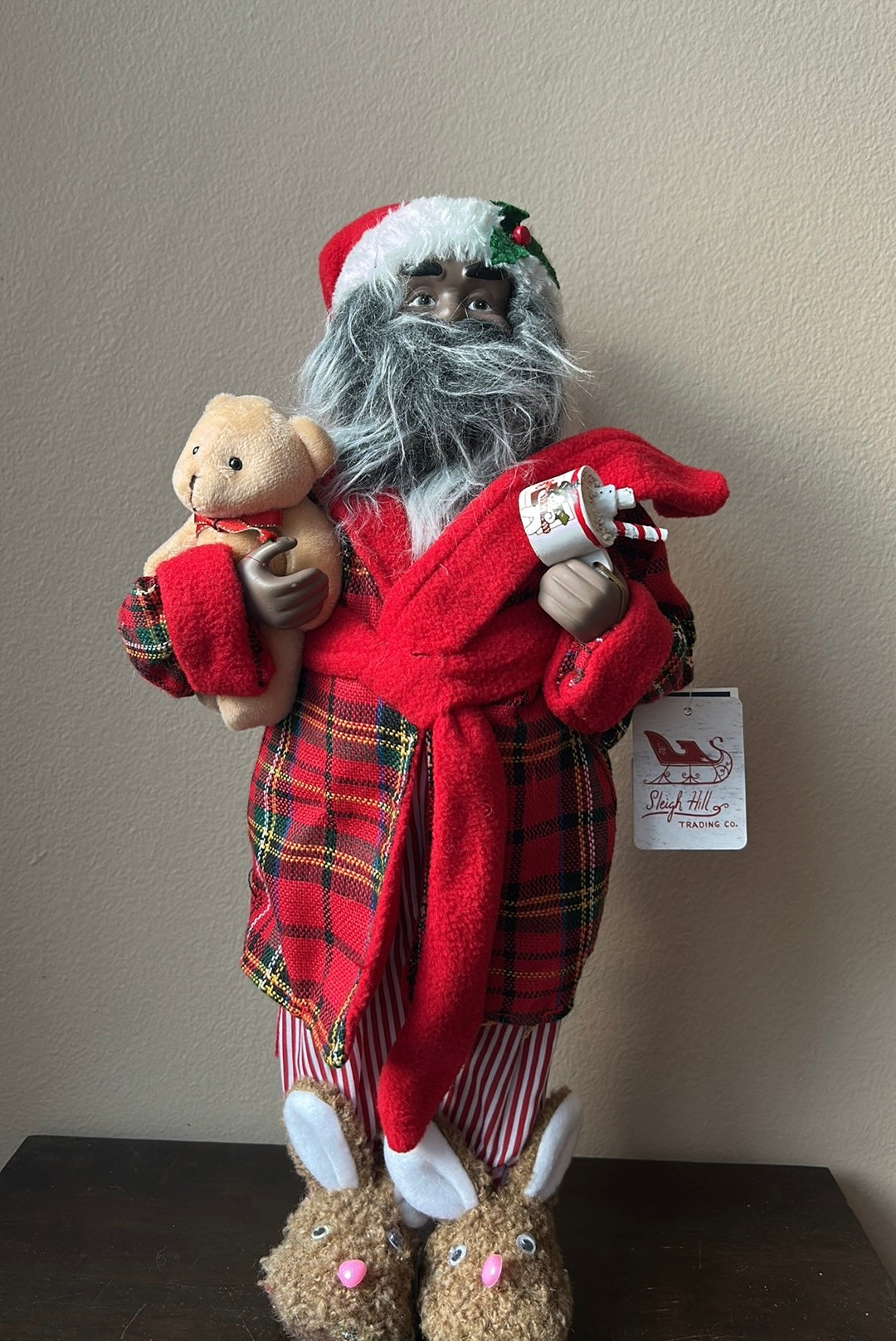 African American Santa Claus Wearing Pajamas Robe New Christmas 18”