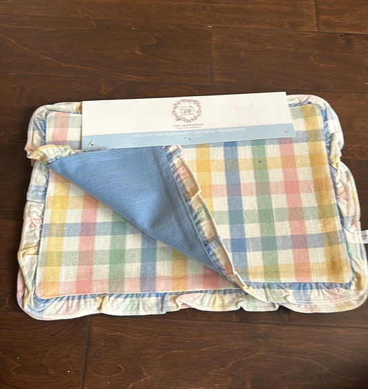 The Farmhouse Rachel Ashwell Set of 4 Placemats Reversible Plaid Easter Ruffled