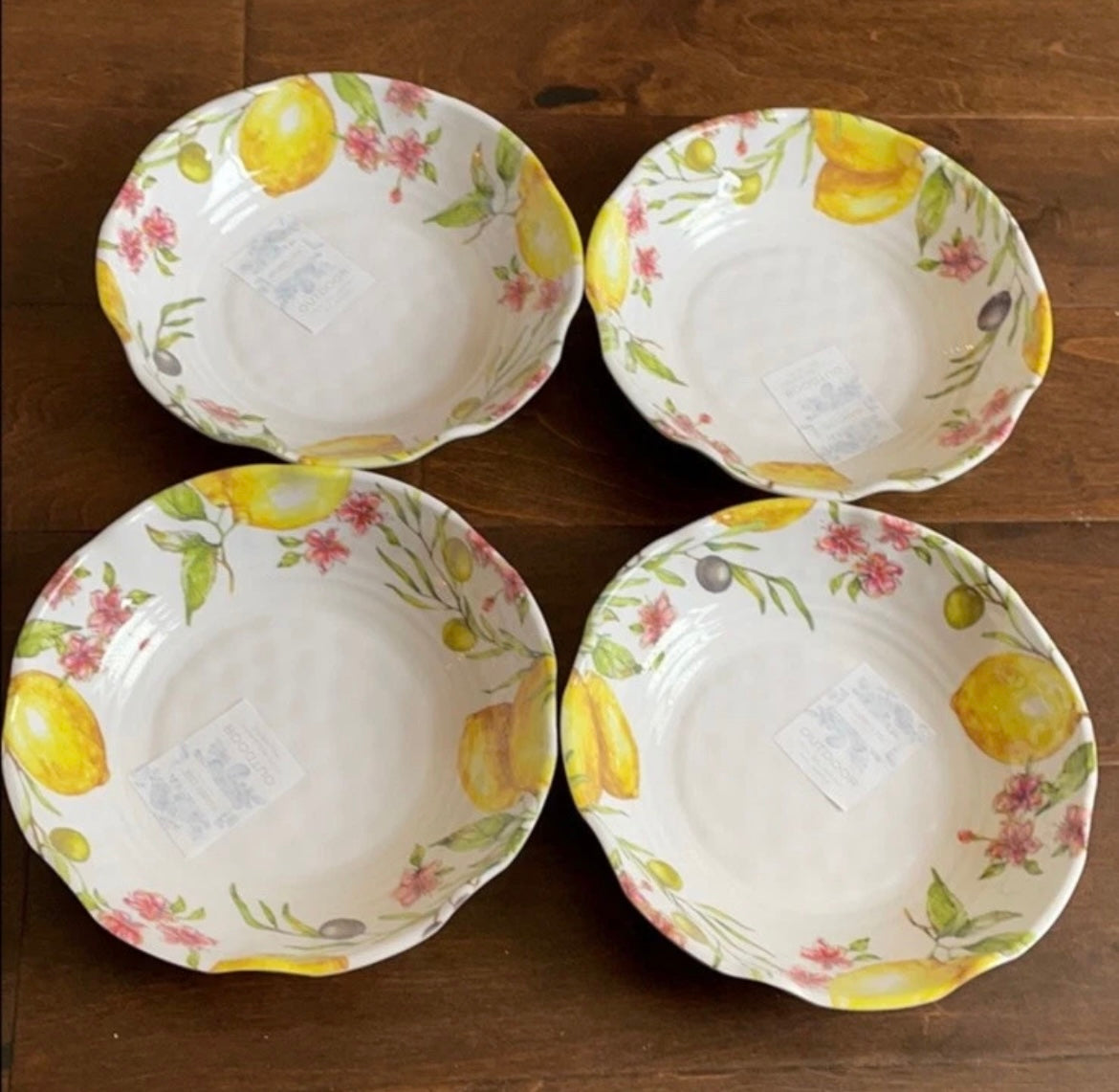 SHABBY CHIC LEMON OLIVE 8 Pc Dinnerware Set MELAMINE PLATES Bowls NEW