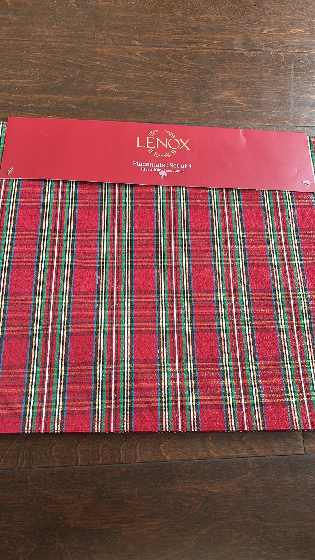 Lenox Christmas Tartan Plaid Shimmery  Table Placemats Set Of 4 Plaid 13”x19”