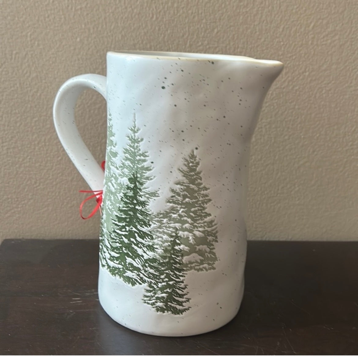 Eli & Ana Ceramic Pitcher  Evergreen Christmas Tress Stoneware Ceramic New