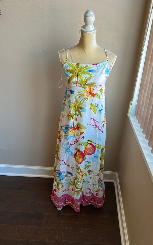Paper Heart Womens Spring Summer Dress Fruits Palm Trees New Tropical