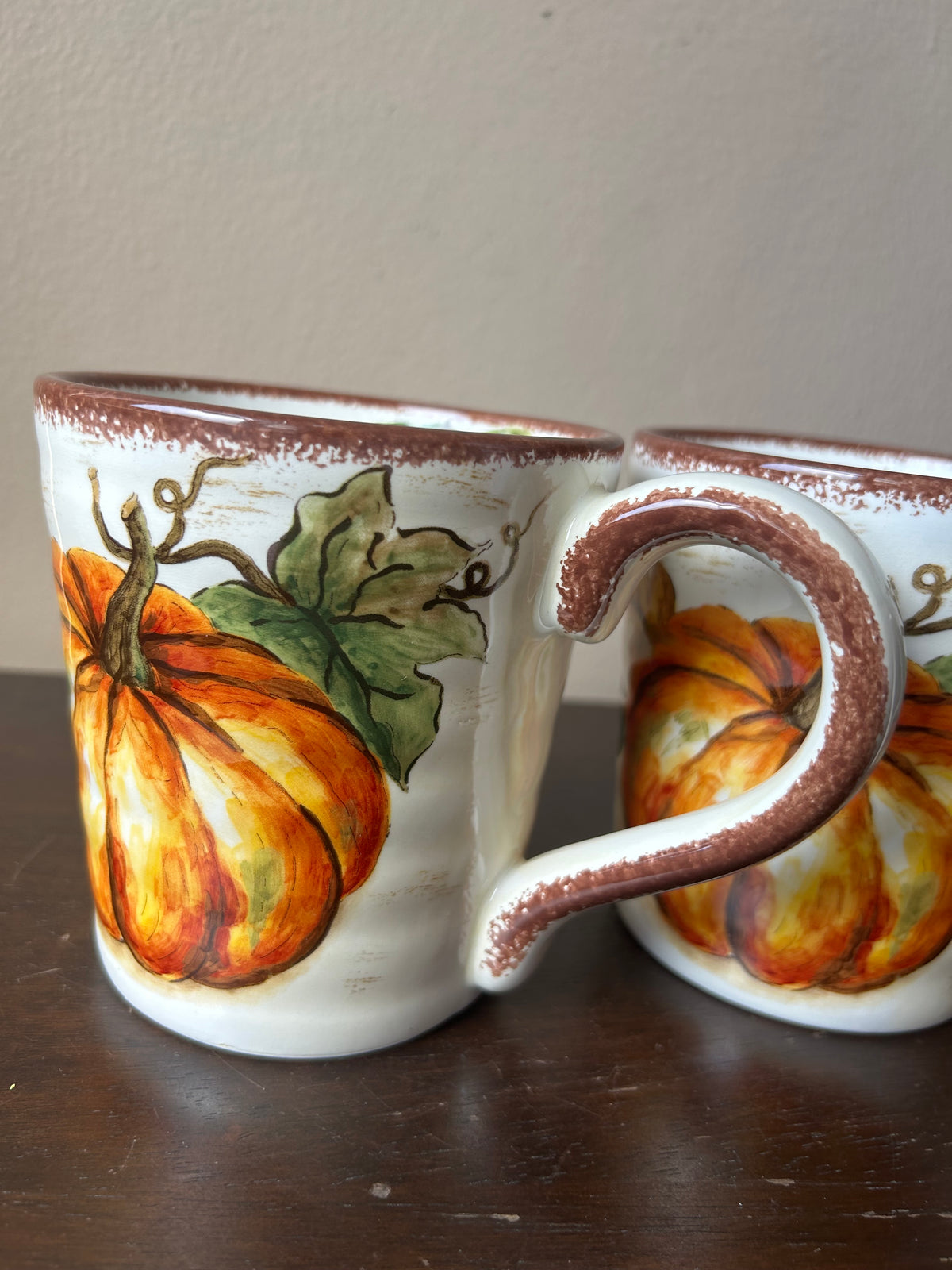 Set Of 4 Pumpkin Fall Coffee Mugs Cups New Thanksgiving Leaves Ceramic