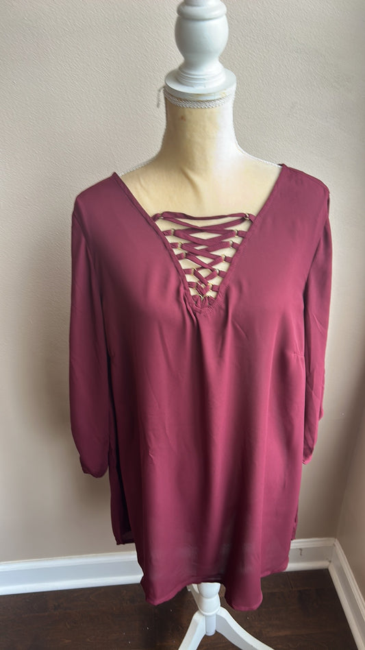 Anthony Richards Womens Plus Sz Blouse New Sz 18W Burgundy Red