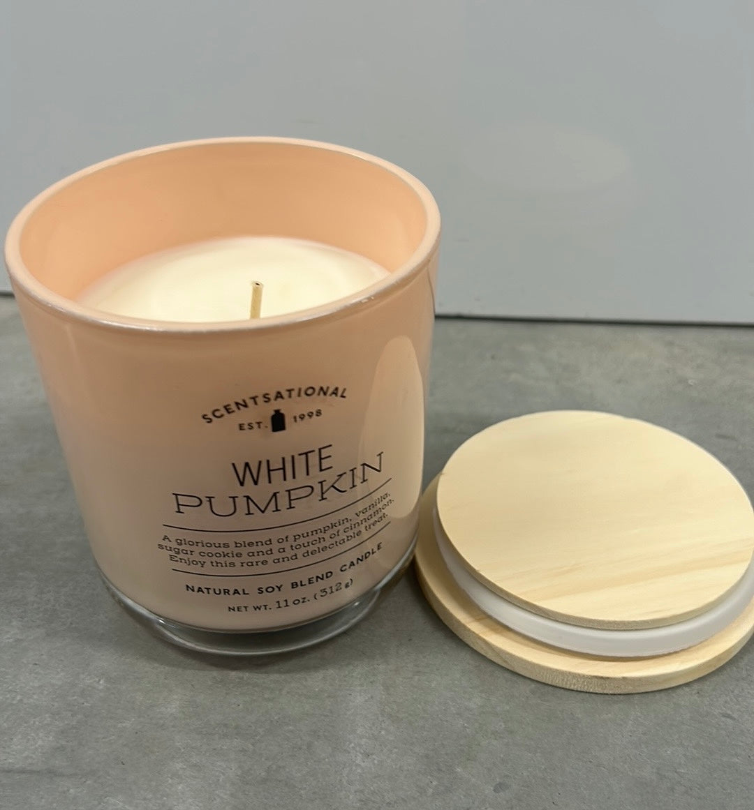 Scentsational White Pumpkin  Candle  Glass Jar 11 Oz Soy Wax Blend Blush Jar