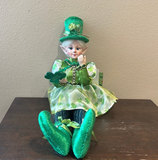 St Patrick's Day  Irish Elf Female Shamrock Doll  Shelf Sitter by Novogratz 18”