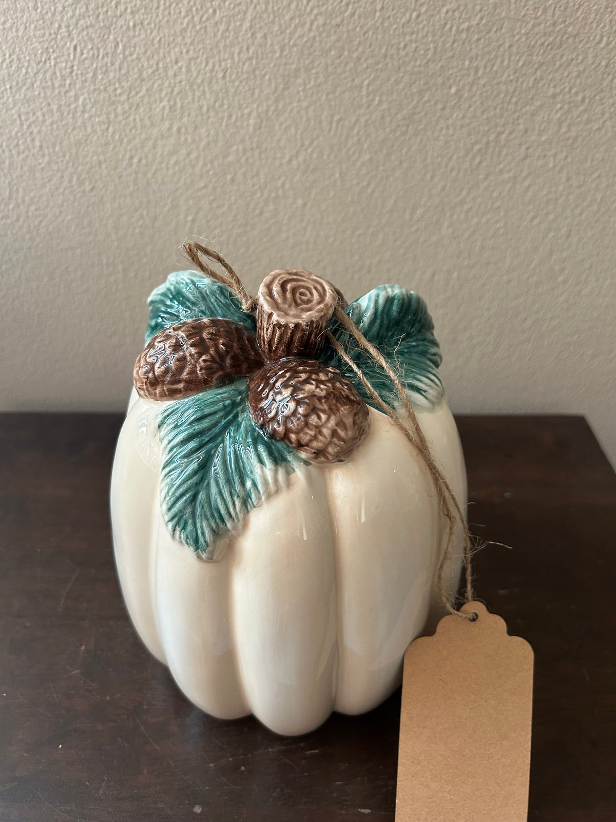 Fitz & Floyd Ceramic Pumpkin Off White Acorn New Thanksgiving Decor