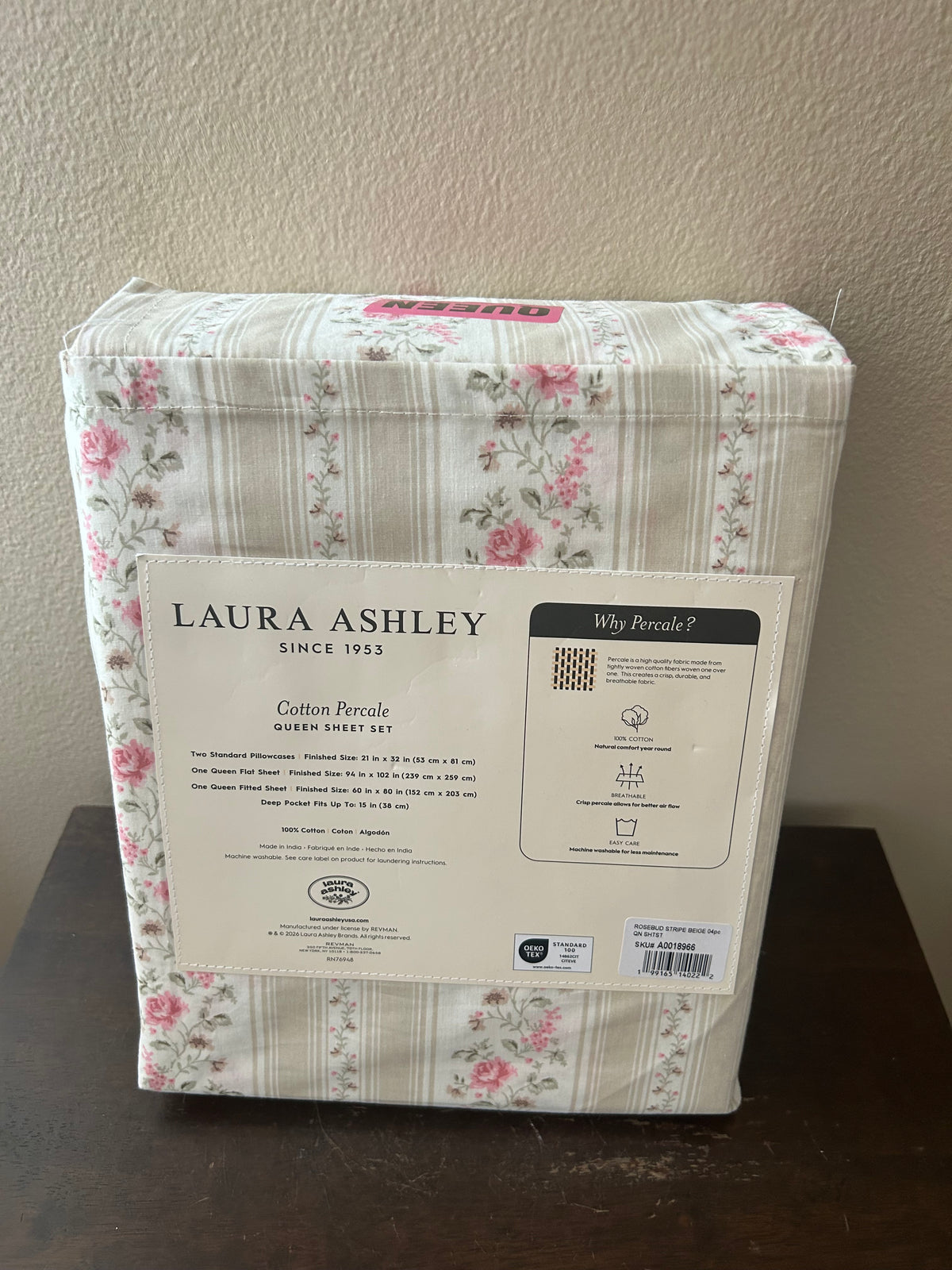 Laura Ashley Queen Sheet Set Cotton Percale New Floral Spring Summer