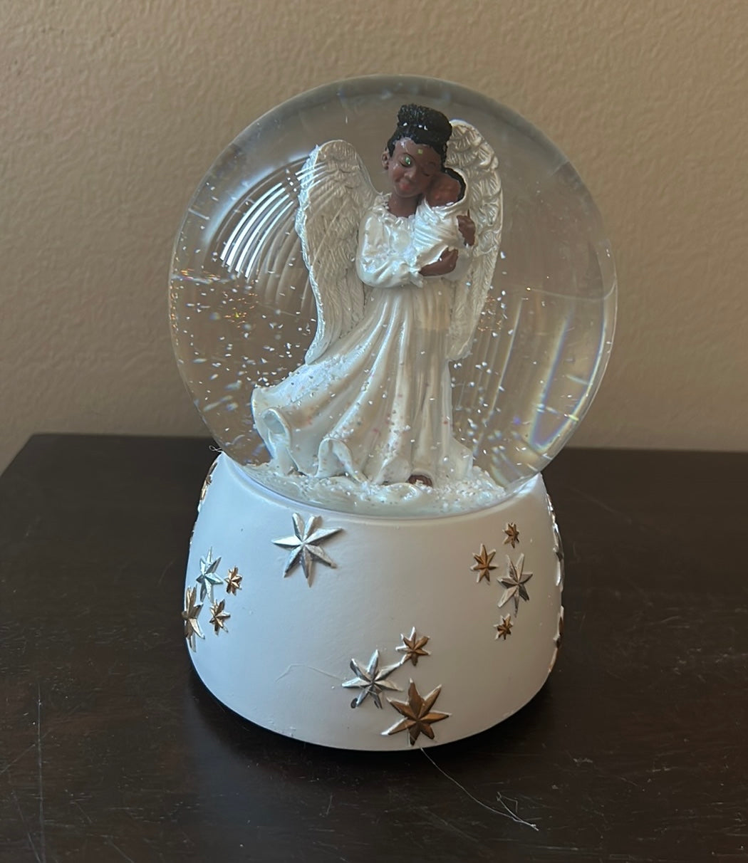 New African American Angel With Baby SnowGlobe Musical Christmas Gift