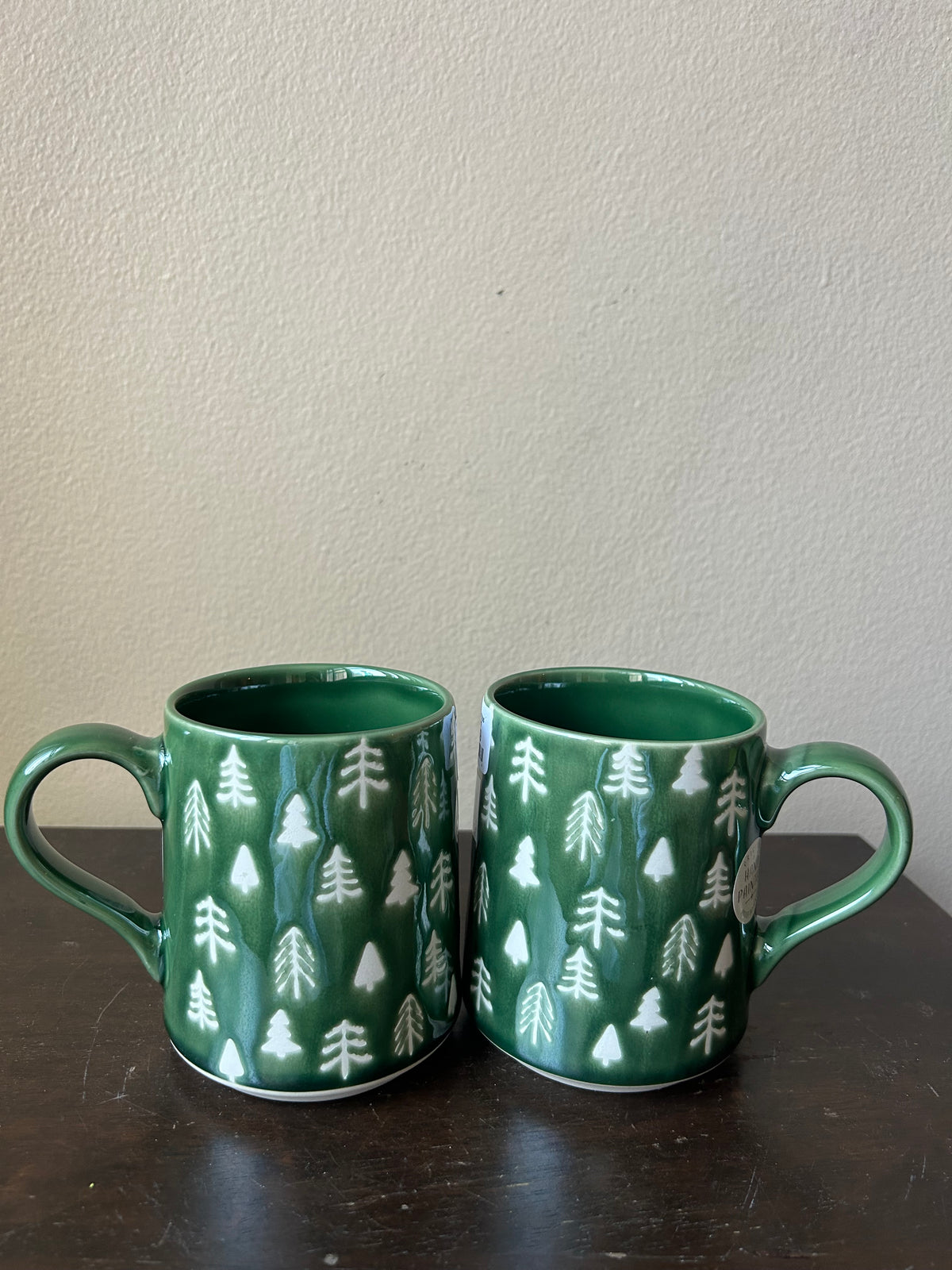 Eli Ana Evergreen Trees Christmas Set Of 4 Mugs  Ceramic New Green 18 Oz