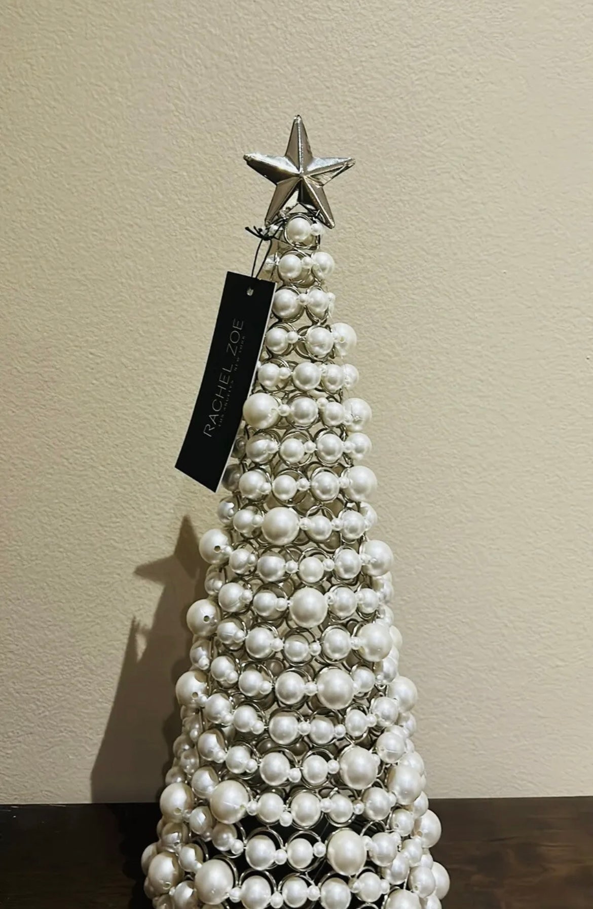 Rachel Zoe Faux Pearl Silver Christmas Tree Candle Holder Holiday Designer 15”