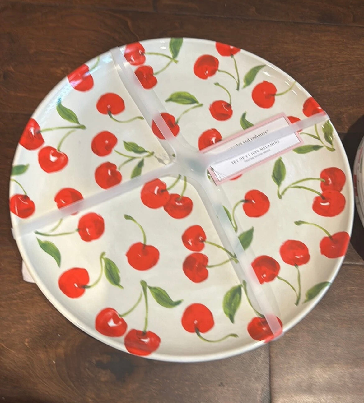 Cupcakes & Cashmere 8 pc set Melamine 4 Dinner & 4 Salad Plates Cherry Print New