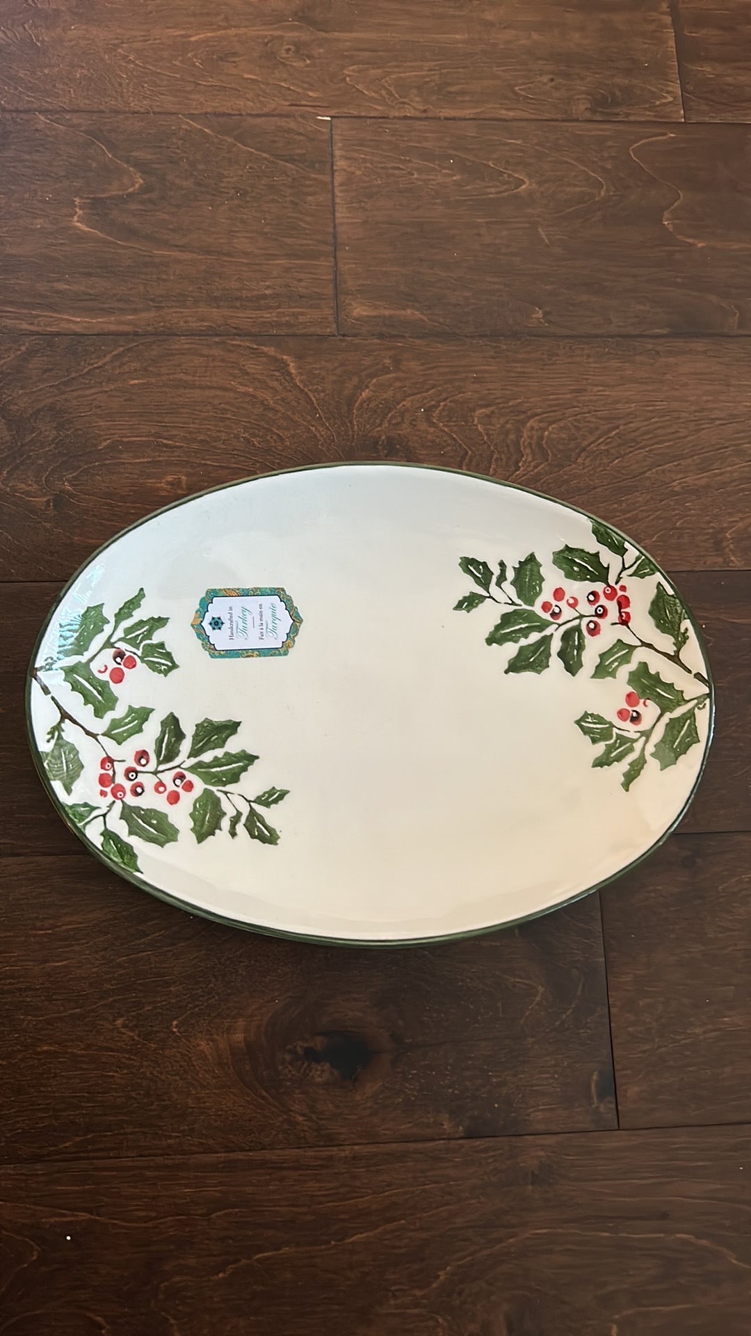 Papart Ceramic Set Of 2 Holly Berry Christmas Oval Serving Platters New 11.5”x81/4”