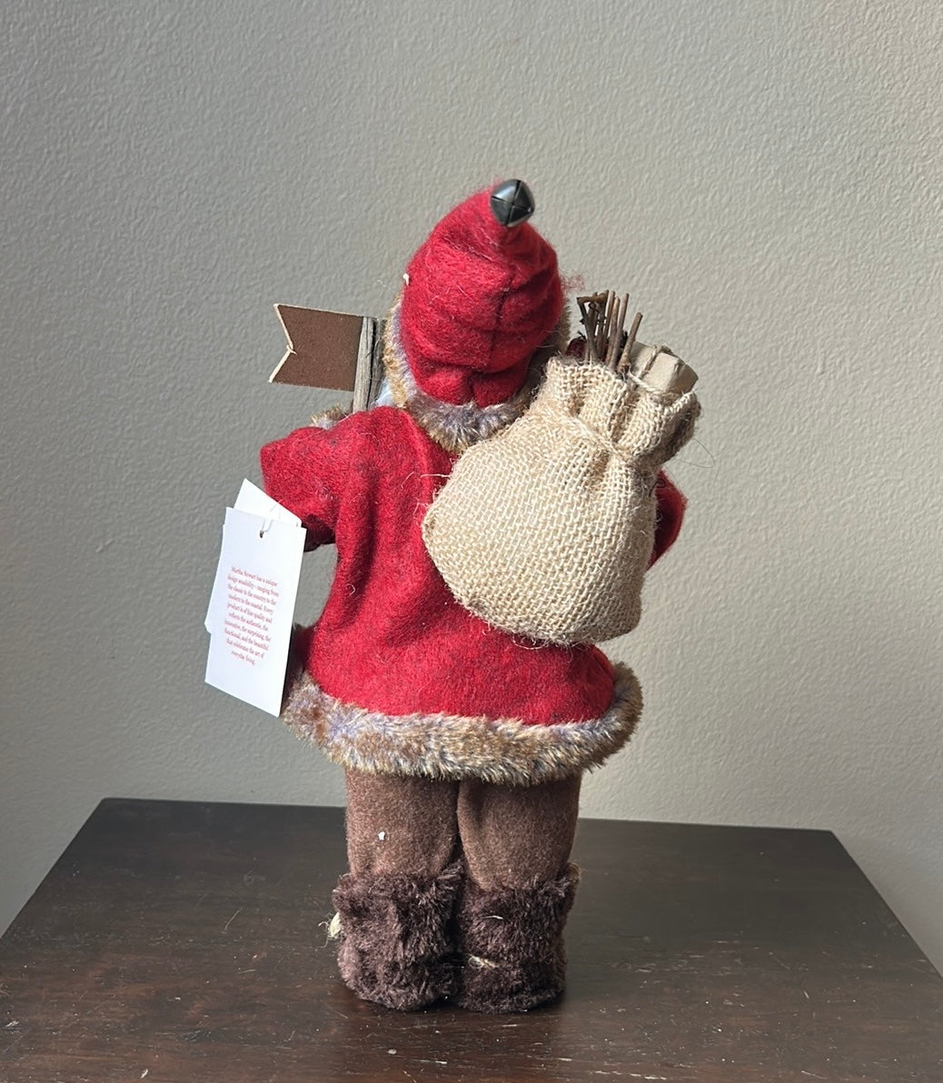 Martha Stewart Santa Wearing Fur Coat Holding Jute Gift Bag New 12.5” Christmas