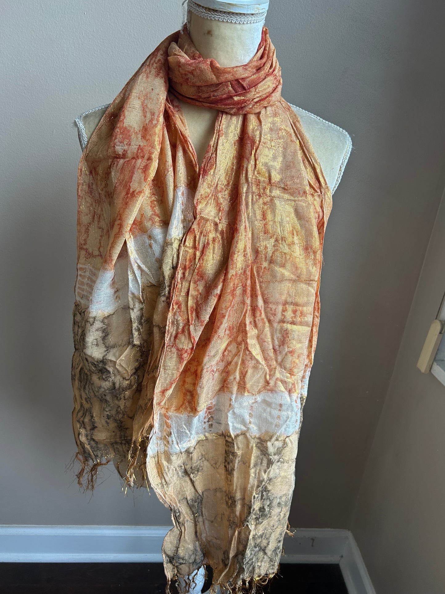 New Womens Metallic Shimmery  Tye Dye Fringed Scarf MultiColor 5000-3100