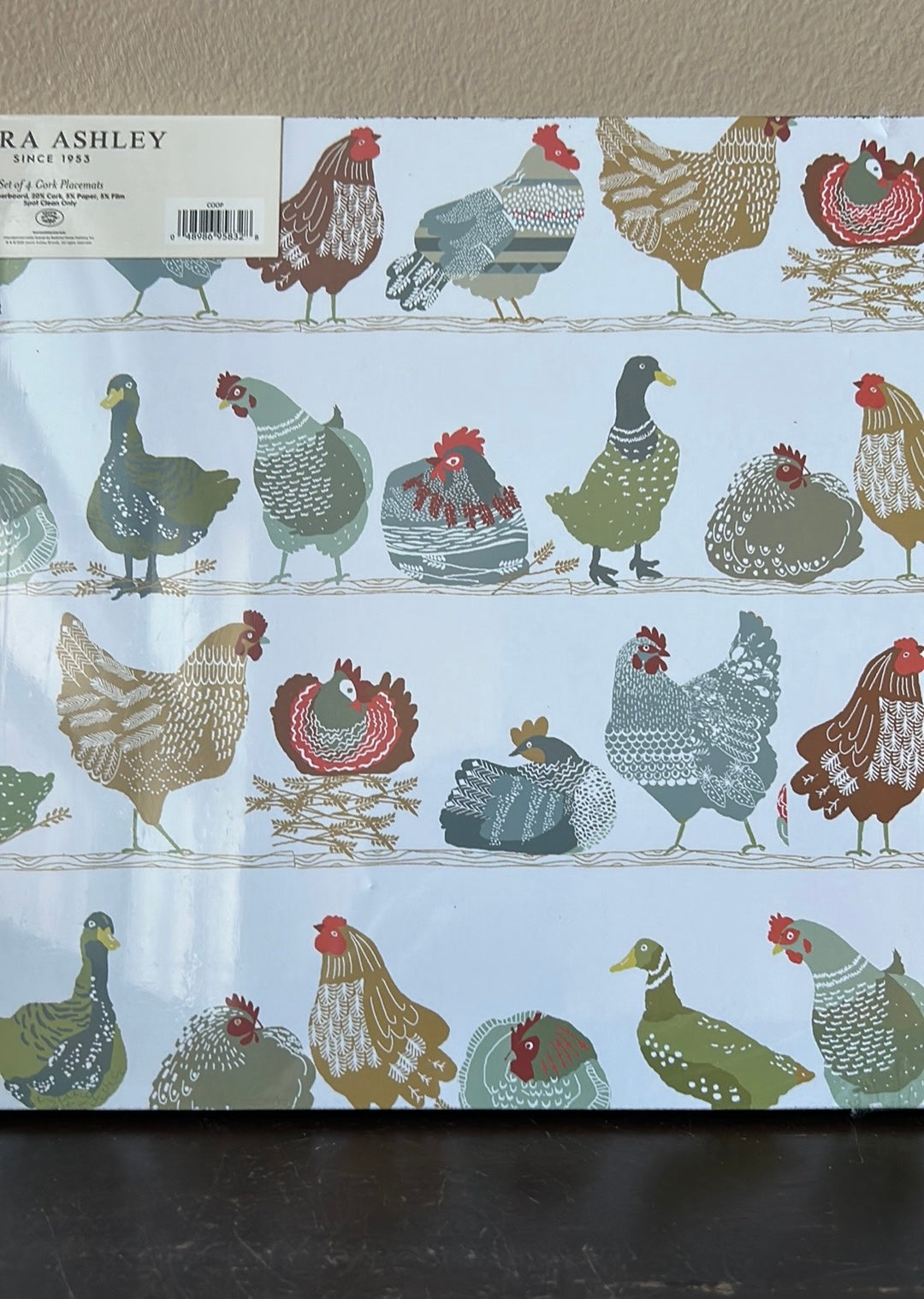 Laura Ashley Set Of 4 Cork Placemats New Rooster Hens Spring Summer New