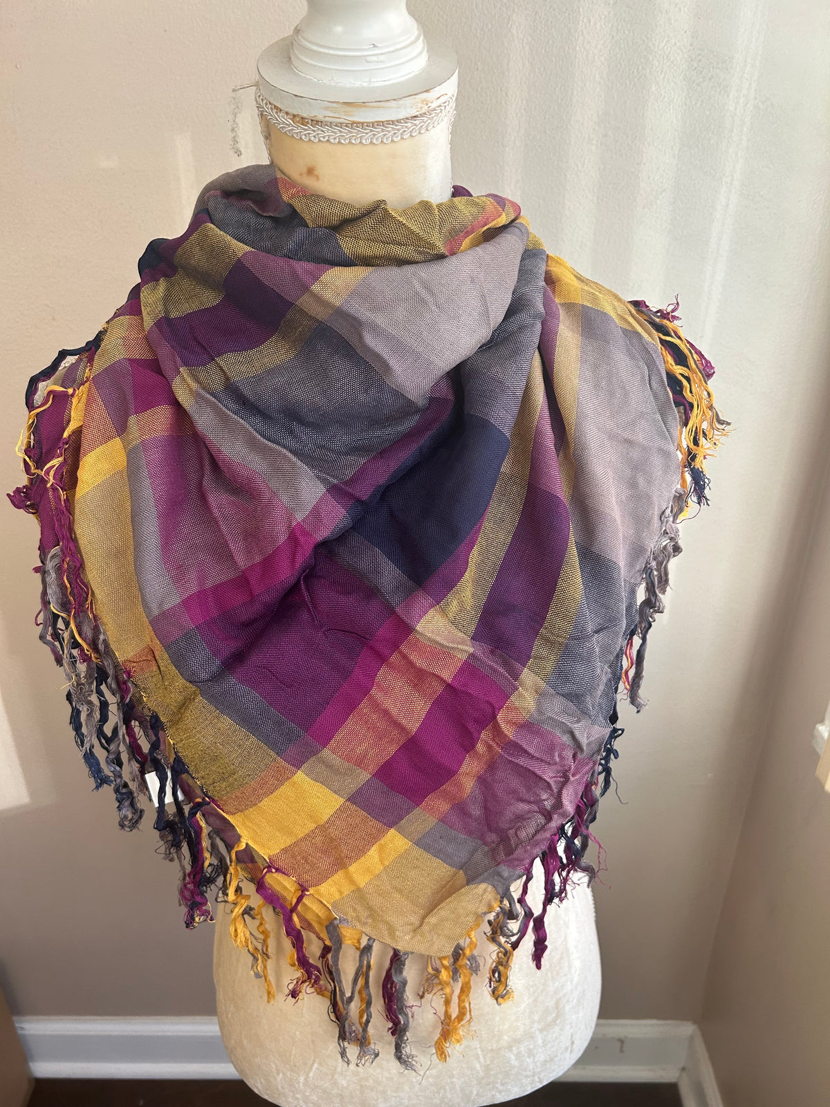 New Womens Scarf Multicolor Plaid Fringed 5001-3102