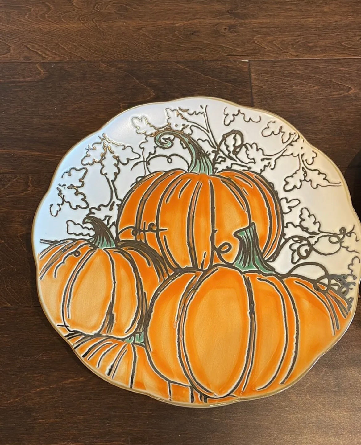 Eli & Ana Pumpkin Leaves Thanksgiving 4 Salad Plates Ceramic Round Scalloped