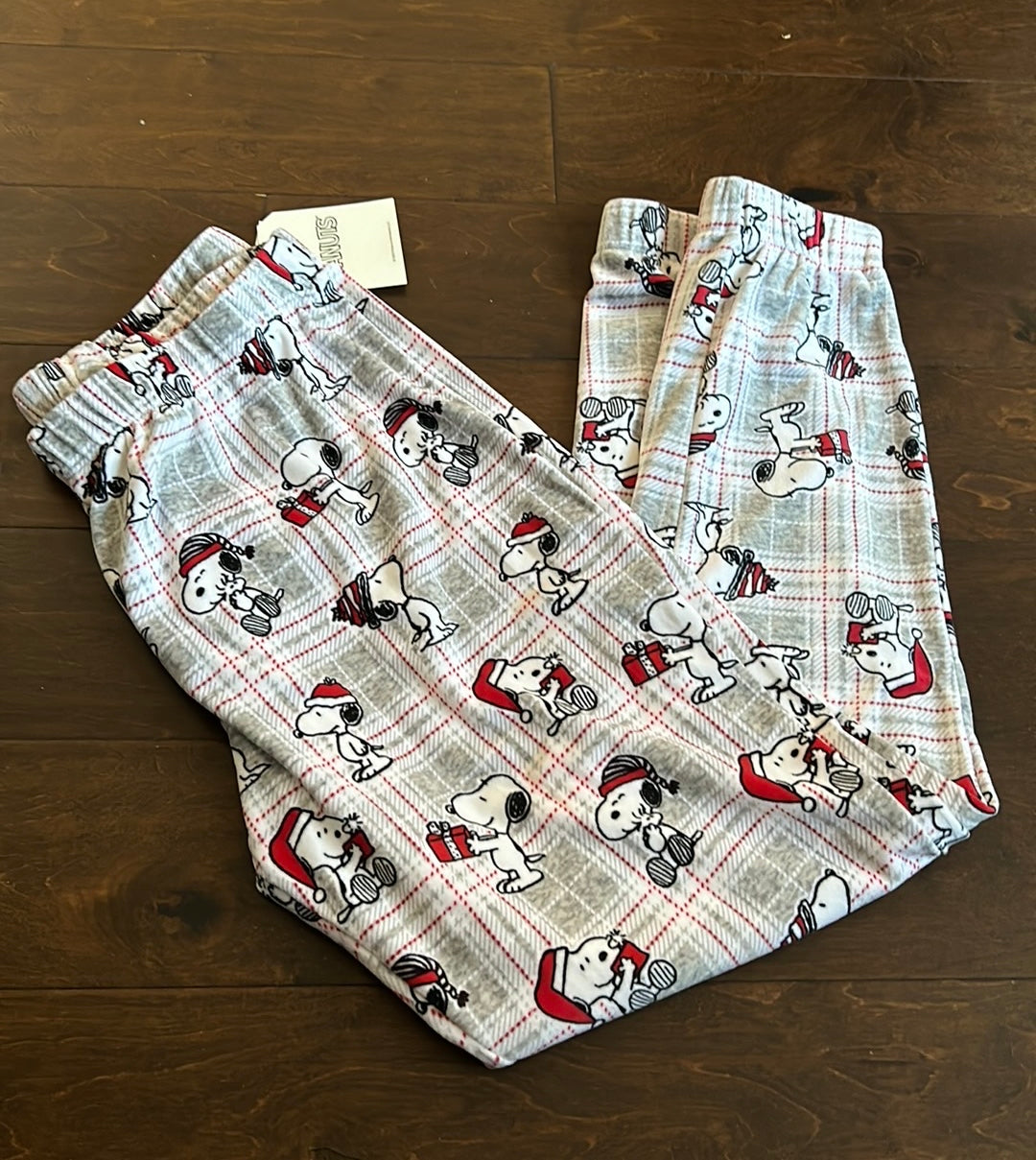 Munki Munki Peanuts Snoopy Santa Hat Pajama Pants Plaid Christmas