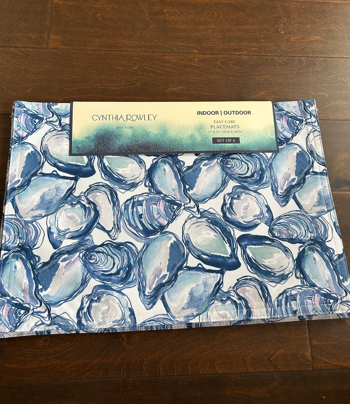 Cynthia Rowley  Set Of 6 Placemats New Oyster Shells Blue