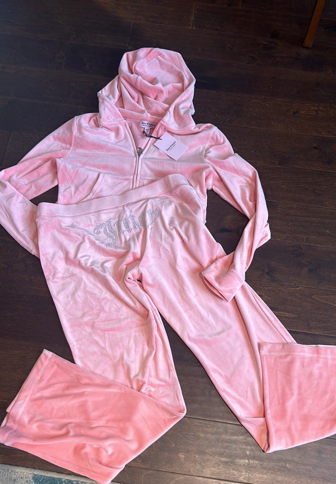 NWT JUICY COUTURE Velour Bling Tracksuit Hoodie/Pants Peach Sz XL