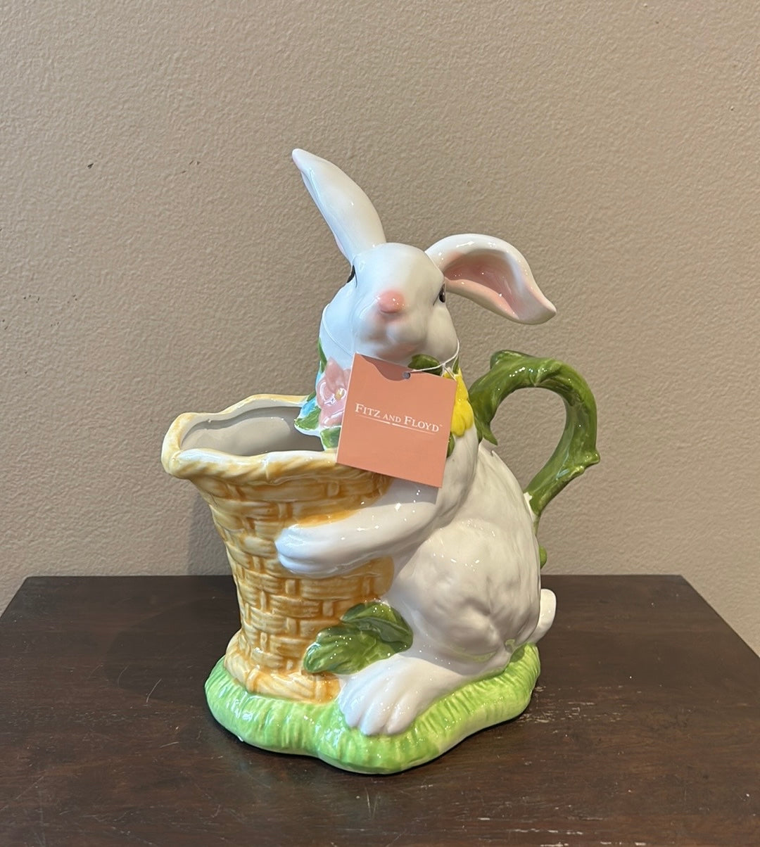 Fitz & Floyd Easter Bunny With Basket Vase Ceramic New 13” Tall