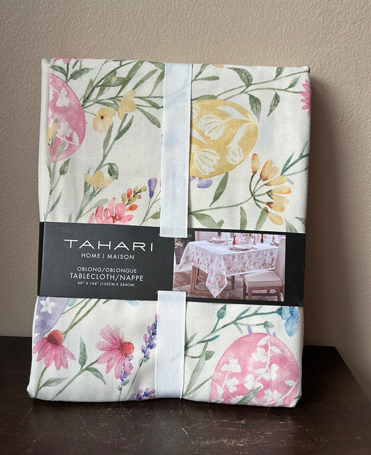 Tahari Tablecloth 60”x 104” Spring Garden Easter Eggs Floral  New
